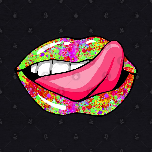 Artistic Abstract  Paint Splatter Pattern Lips with Pink Tongue - by Iskybibblle by iskybibblle